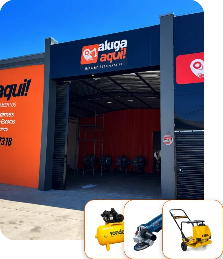 Fachada da AlugaAqui em Sumaré, locadora de máquinas e equipamentos para construção